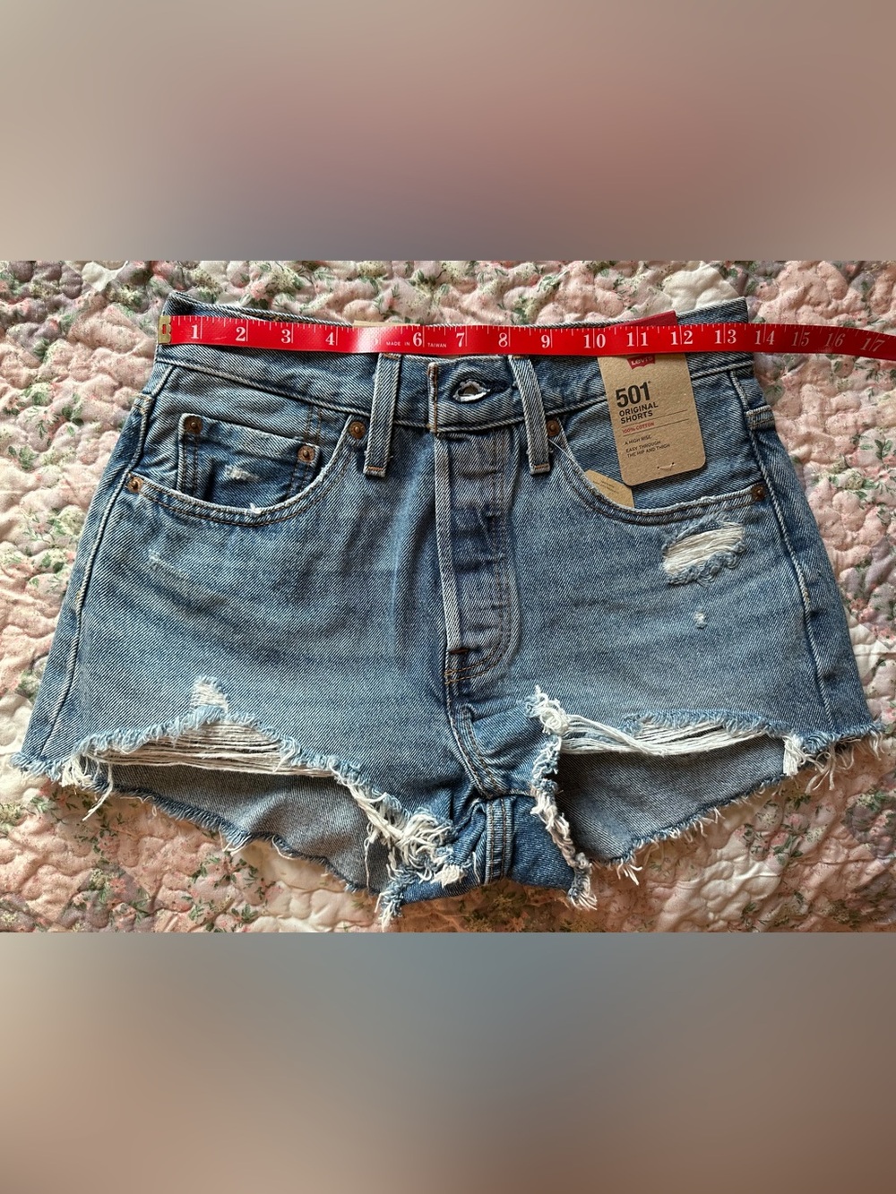 Levi's Light Blue Distressed High-Rise Jean Shorts - Picture 6 of 8
